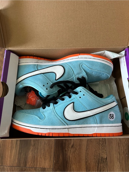Nike Other - Nike Dunk Low Light Blue with White Swoosh and Orange Outsole